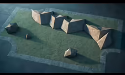 a group of structures on a grass field