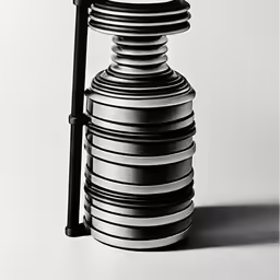 there is a large vase and a black stick that is leaning against the wall