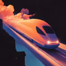 the white train is traveling in the dark