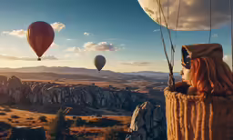an air balloon and some animals in the sky