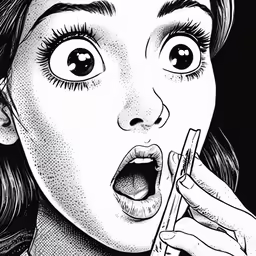 black and white drawing of a girl with a pen