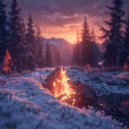 an outdoor fire pit on a snow covered landscape