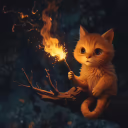 a kitten that is holding a firework