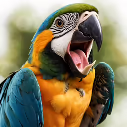 colorful parrot with open mouth and open beak