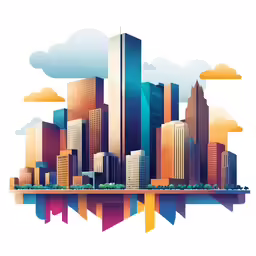 the illustration shows buildings in different shapes and sizes