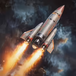 an artist rendering of a space shuttle flying through the sky