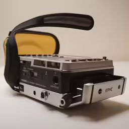 an old camera is open and on its side