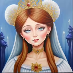 a painting of a woman with long hair wearing a tiara,a painting of a girl wearing a crown
