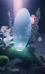 an artificial glass orb above some moss