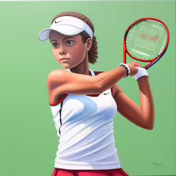 a woman in a red skirt holds a tennis racket,a female tennis player wearing red pants and a white tank top