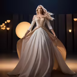 a woman with blonde hair wearing a white gown