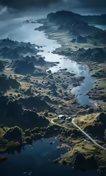 a view of some hills and a road