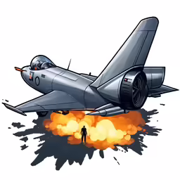 an airplane is shown with flames in the background
