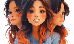 three women looking in the same direction with one being bitten off