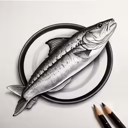 a drawing of a fish on a plate