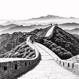 a black and white image of a great wall