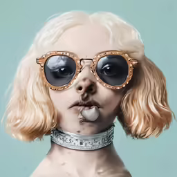 a woman with her tongue out wearing large sunglasses and posing for the camera