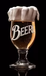 a beer glass with a white foamy hat on it