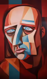 a painting of a person that is colored and has a different type of face