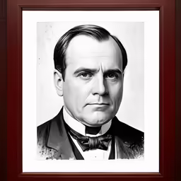 an antique style framed black and white portrait of a man wearing a bow tie