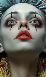 the face of a woman with black and white hair