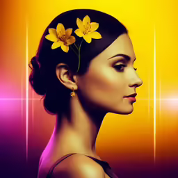 a beautiful young woman wearing a flower in her hair
