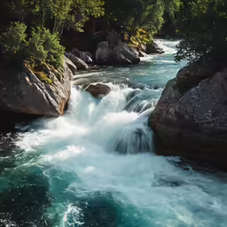 an aerial view of a fast moving river