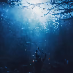 a hand reaching for leaves from a tree under sunlight