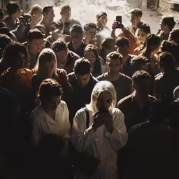 a crowd of people with cameras taking pictures of themselves