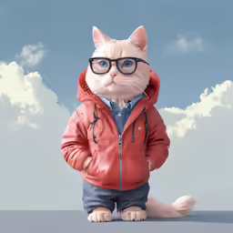 a cat with glasses wearing a jacket in the shape of an eagle