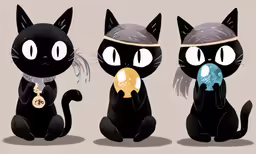 three cats wearing different scarves and eyes