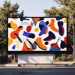 a large sign with lots of colorful artwork on it