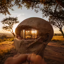 someone taking a photograph of their home in the rock