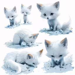 several white kits of foxes on a white background
