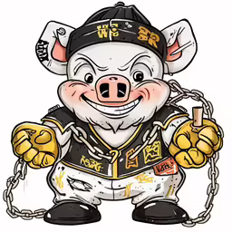 an animal with chains on its legs and mouth