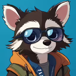 a small animal wearing glasses with a blue background