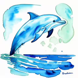 watercolor painting of a dolphin jumping into the air,a drawing of a dolphin jumping in the air