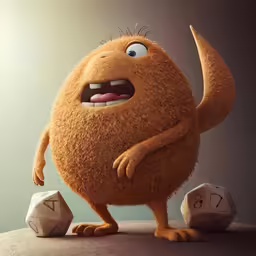 the furry character is surprised with some dices