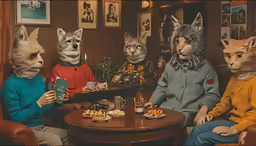 people dressed up as cats in tea party