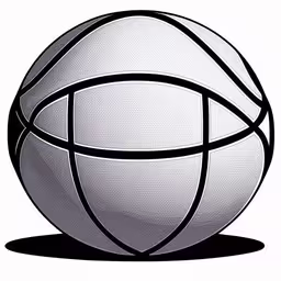 a basketball with lines and a shadow on the floor,a white ball on a black base with an area for the image