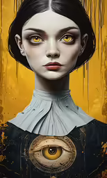 the painting features a woman with brown eyes