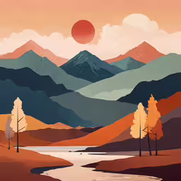 an image of a mountain landscape with stream,a picture of a mountain lake, surrounded by trees