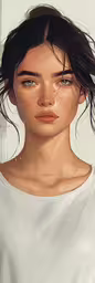 an artistic rendering of a woman with frecked hair,an illustration of a woman with brown hair and freckled hair