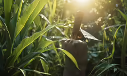 someone holding something up in a field of green grass