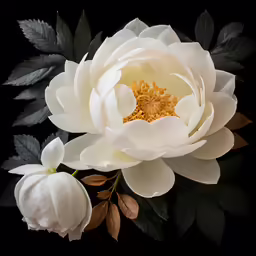 an open white flower sitting on top of leaves