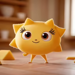 a little toy is on the table with several pieces of cheese
