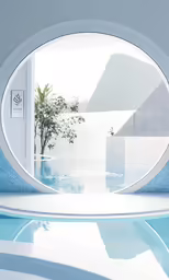 the interior of an underground swimming pool with windows