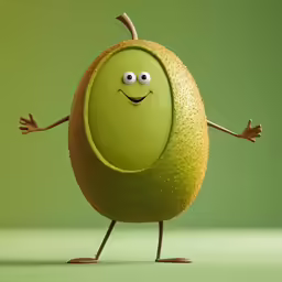 a smiling orange with arms and legs and eyes