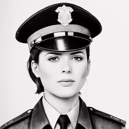 woman in police uniform looking towards the camera