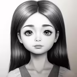 a drawing of a doll with long hair